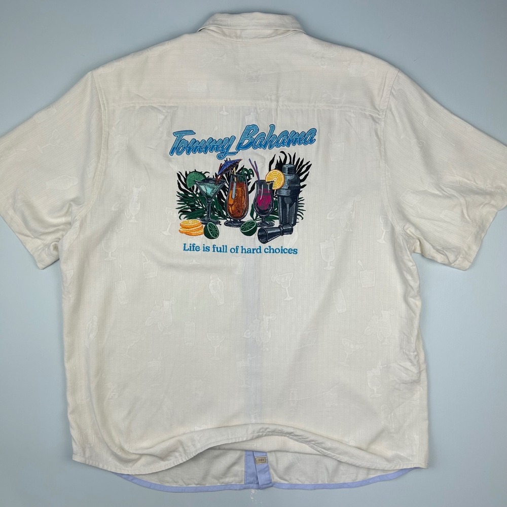 Tommy Bahama Mens XL Hard Choices Cocktail Embroidered Silk Blend Camp Shirt - Picture 2 of 10